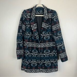 Aztec Southwestern Pattern Womens S/M Wool Jacket Western Boho Pockets Ranch